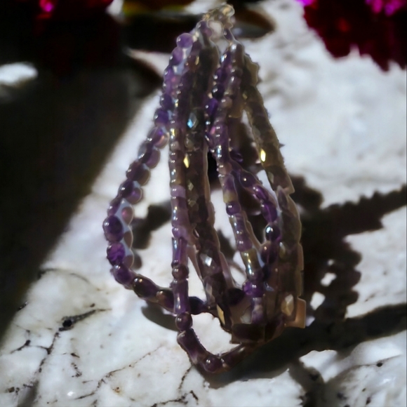 3 Strand Purple Amethyst Polished Precious Gemstones Necklace - Picture 4 of 5